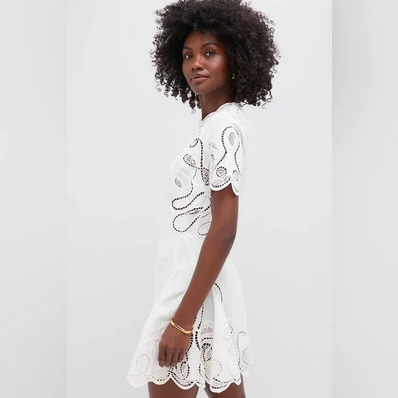 SIMKHAI Ivory Morrigan Short Sleeve Mini Dress. Models is wearing size 2. - Picture 4 of 8